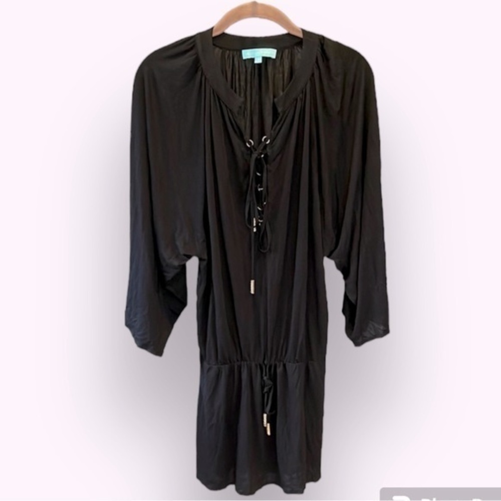 🐠Melissa Obadash kaftan swim coverup dress lace up modal black small